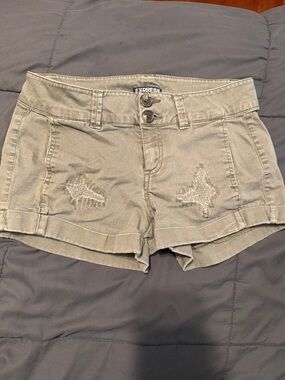 Express Olive Green Distressed Cuffed Shorts